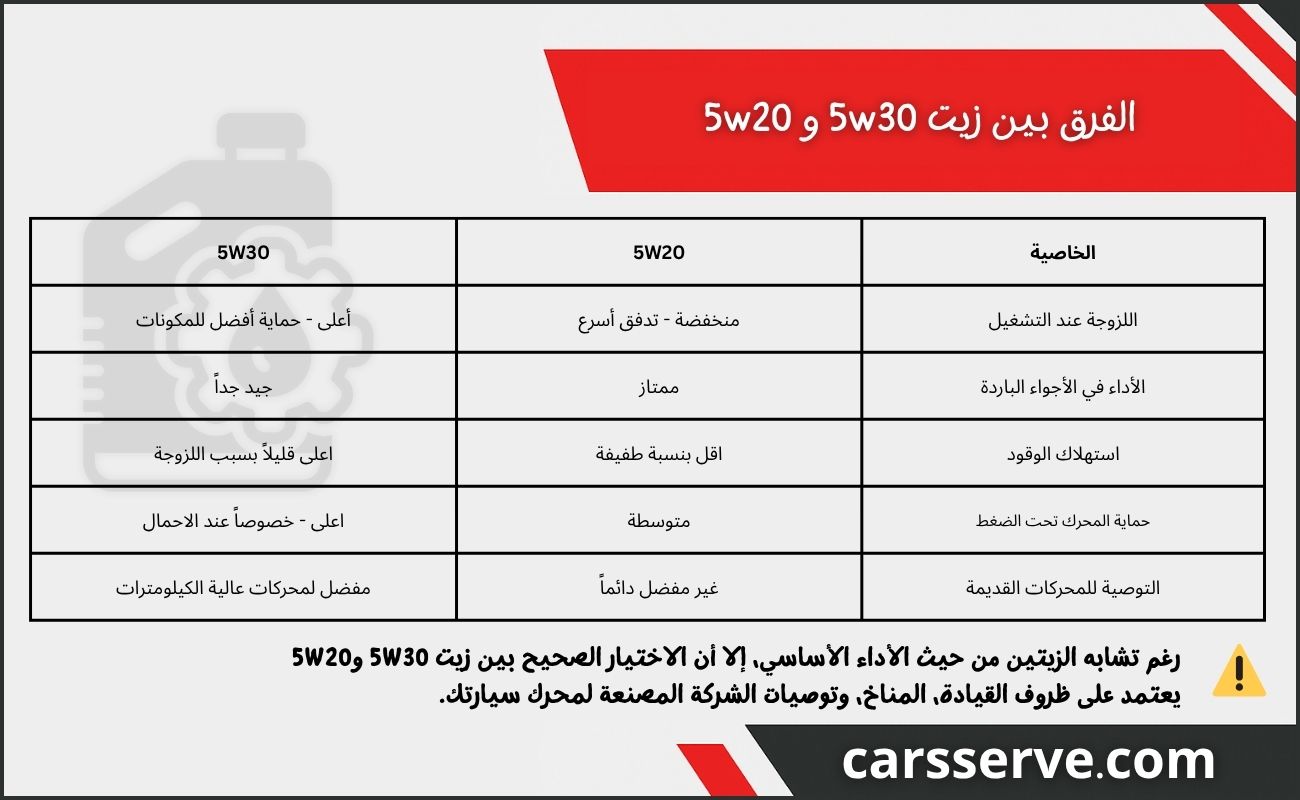 الفرق بين زيت 5w30 و 5w20