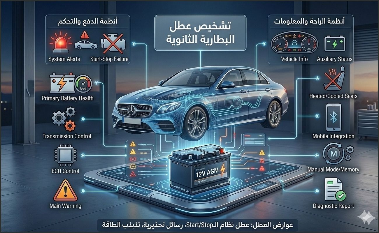 البطارية الاحتياطية مرسيدس: الدليل الشامل للتشخيص والاستبدال والصيانة أعراض عطل البطارية الاحتياطية مرسيدس